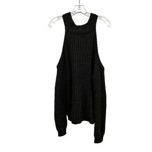 ILLA ILLA Chunky Knit Sweater Cold Shoulder Long Sleeve Charcoal Size Large
